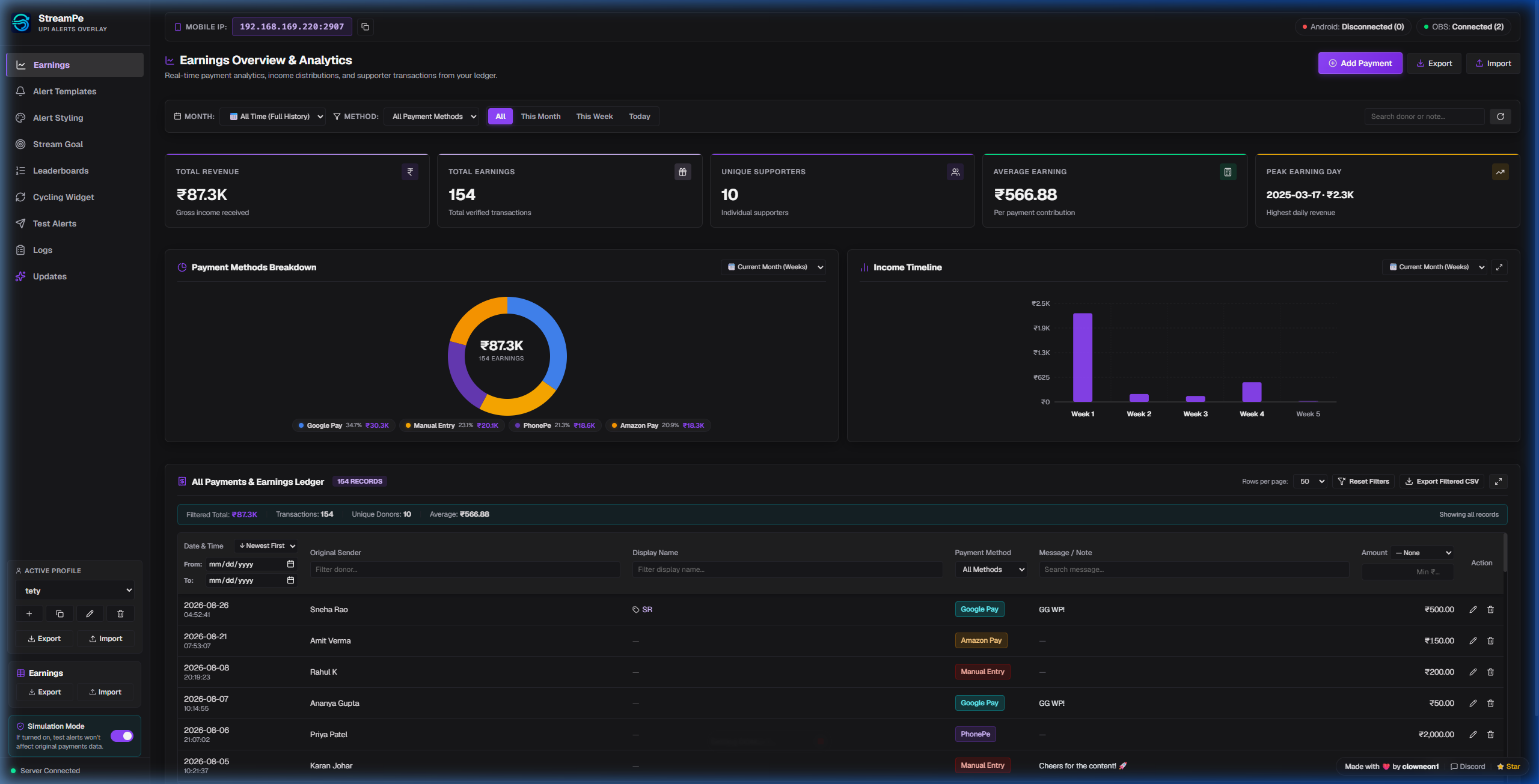 Earning Overview & Analytics Dashboard