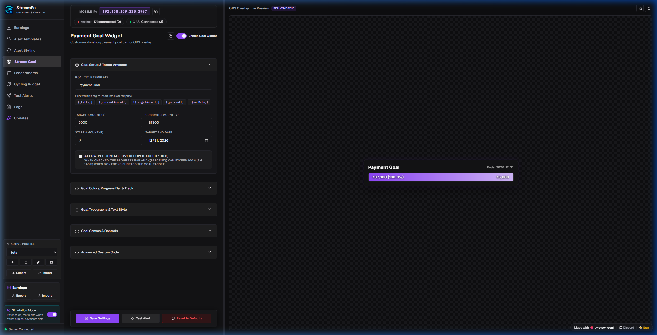 Payment Goal Bar Widget